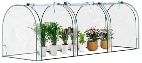 Tysobes Växthus, tunnel med dörr, 270 x 90 x 90 cm, PVC, folietidig bädd, avtagbar, tomatväxthus för växter, uppfödning, transparent