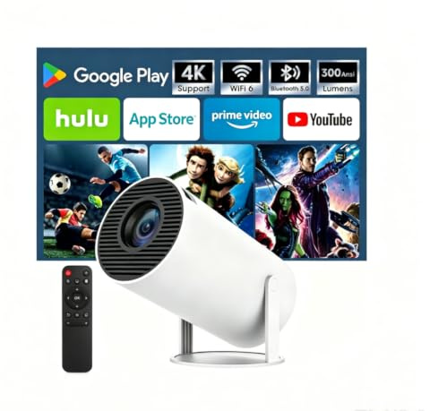 Mini Videoprojecteur avec WiFi 6 & BT 5.0, Portable Projecteur 4K 1080P Supporte, Rotación de 180°, Home & Outdoor Theater, Compatible HDMI/TV Stick/Laptop/Téléphones.