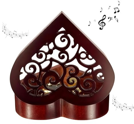 Cuzit Caja de música con Forma de corazón de Madera Enrollado Caja Love Story Caja