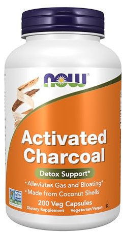 NOW Foods Supplements, Activated Charcoal Made from Coconut Shells, Non-GMO Project Verified, Detox Support*, 200 Veg Capsules