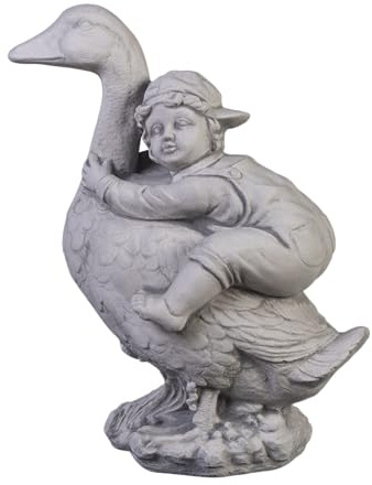 gartendekoparadies.de Figure de Pierre Massive Nils Holgersson avec Les oies Sauvages en Pierre reconstituée, résistant au Gel