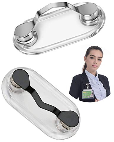 2 Pièces Support Magnétique pour Lunettes en Acier Inoxydable Peut être Attaché Aux Vêtements, pour Lunettes, Lunettes de Soleil, Lunettes de Lecture, écouteurs, Carte d'identité—Argent + Noir