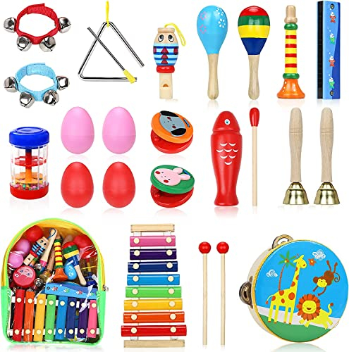 Jojoin Musikinstrumente für Kinder Set - 25 Stück Kinderspielzeug ab 2 3 Jahre - Holzspielzeug Trommel Xylophone für Kinder - Baby Kinder Montessori Percussion Instrumente Spielzeug ab 2 3 Jahre