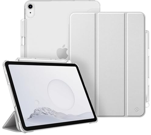 Fintie Hülle für iPad Air 11 Zoll (M4/M3/M2, 2026/2025/2024), iPad Air 5 2022/4 Generation 2020 10.9 Zoll mit Stifthalter, ultradünne leichte Schutzhülle Case mit transparenter Rückseite, Silber