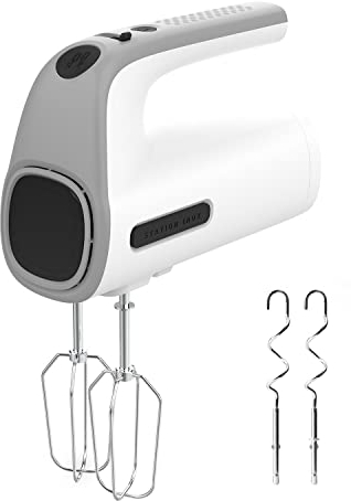 Taurus Station Grey - Batidora amasadora de repostería, 300W, 5 velocidades, función turbo, 2 tipos varillas: amasadoras y batidoras, varillas extraíbles, libre BPA, ergonómica, compacta, blanco/gris