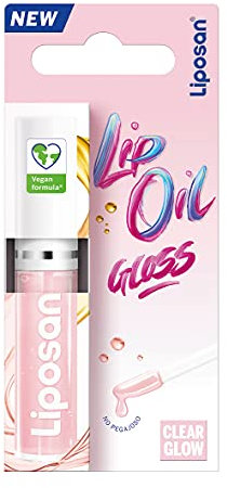Liposan Lip Oil Gloss Clear Glow (1 x 5,5 ml), brillo labial con efecto volumen, bálsamo labial hidratante con acabado brillante, cuidado labial con fórmula vegana