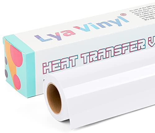 White Heat Transfer Vinyl - Lya Vinyl 12 x 10ft White Iron on Vinyl Roll for Cricut, Silhouette Cameo, Premium HTV for DIY Clothes, Bags, Shoes and Other Textiles
