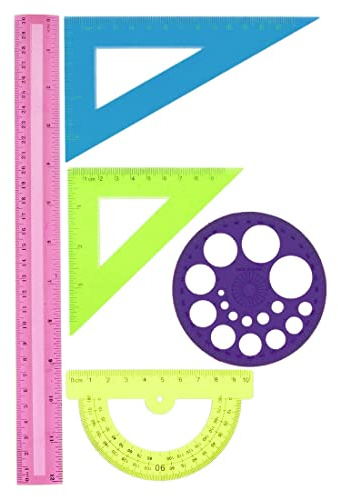 Set di 5 righelli trasparenti, righello, righello triangolare, righello in plastica, righello rotondo per l'home office degli studenti scolastici