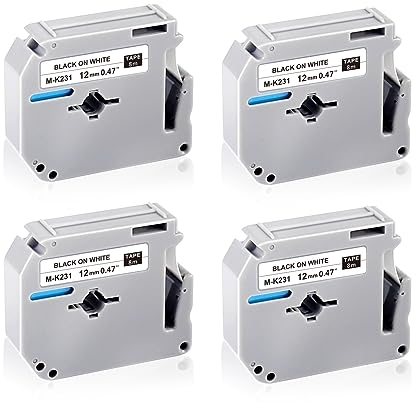 UNOKA Kompatibel Brother M-K231 12mm Bänder Ersatz für Brother M-K231S M-K231BZ M-K231sbz M231 M Tape 12mm 0.47, Schwarz auf Weiß für P touch M95 PT-90 PT-65 PT-60 PT-55 PT-70 PT-80 PT-85