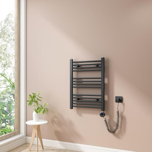 Heilmetz Badheizkörper Elektrisch 70x50cm Badheizkörper Elektrisch mit Thermostat+Timer-Funktion Gerade Handtuchheizkörper Anthrazit 284W