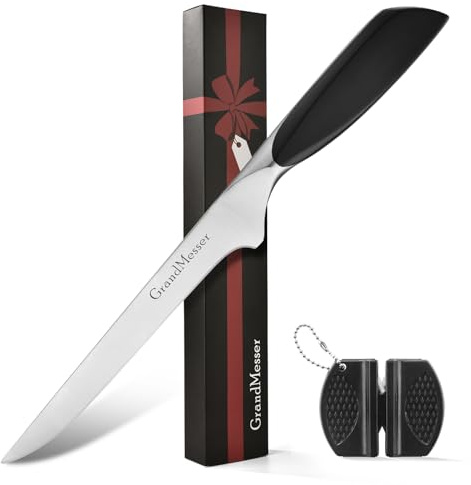 GrandMesser Boning & Fillet Knife, 6 Deboning Knife, Fish Knives for Meat Poultry Cutting, Unique Ergonomic Handle Design.