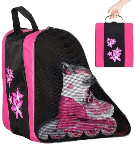 Bolsa para patines, bolsa para zapatos de patinaje - Bolsa de almacenamiento para zapatos de patines en línea para niñas - Bolsa organizadora de ropa y botellas de agua para amantes del patinaje, prin