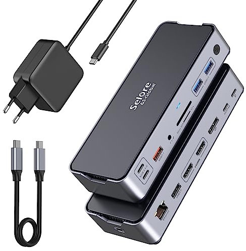 USB C Docking Station mit 65W Netzteil Dual Monitor Laptop Docking Station Triple Display mit Dual HDMI DisplayPort Dock USB C 10Gbps USB 3.1 A/C, RJ45 Ethernet, 100W PD, SD/TF, Audio