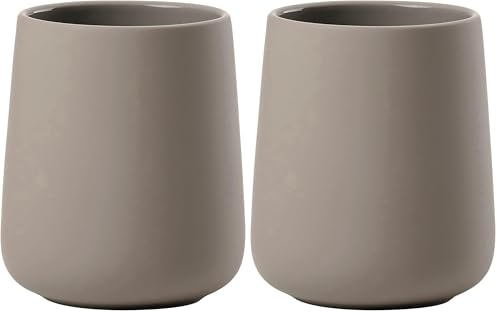 Zone Denmark Nova One Zahnputzbecher, Zahnbürstenbecher aus Keramik mit Soft Touch-Beschichtung, Durchm. 8 cm, Höhe 10 cm, Taupe (Packung mit 2)
