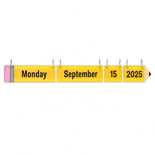 Pencil Classroom Flip Calendar Card Set - 53 Piece Date Card Set - Day of the Week, Month, Date, and Year - Teach School Supplies