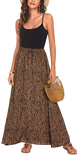 Bluetime Women Chiffon High Waist Pleated Skirts Beach Cover Up Dress Boho Long Swing Maxi Skirts (L, Floral15)