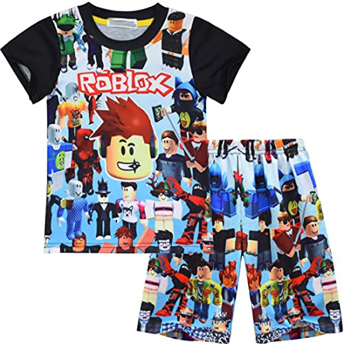 Temolie Roblox Pjs for Boys Short Sleeve T-shirt Pants Nightwear Set Girls 3D Gaming Character Sleepwear Kids Pajamas 2Pcs