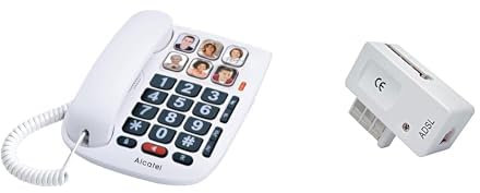 Alcatel TMAX 10 - Téléphone Filaire Larges Touches pour Les séniors, 6 Photos mémoires, Mains Libres, Clavier Larges Touches - Blanc & Omenex 491887 Filtre ADSL 2+