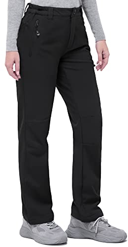 33,000ft Outdoorhose Damen Wanderhose Wasserdicht Softshellhose Winter Ski Hosen Warm Gefüttert Arbeitshose Snowboardhose Winddicht Trekkinghose Schwarz 44/31L