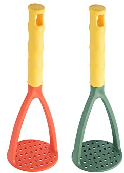 2pcs Potato Masher Manual Masher Kitchen Masher Non-Scratch Nonstick Potato Pumpkin Ricer Smasher Kitchen Tools for Bean, Root Vegetables, Fruits, Baby Food, Avocado potato masher (Green+Orange)