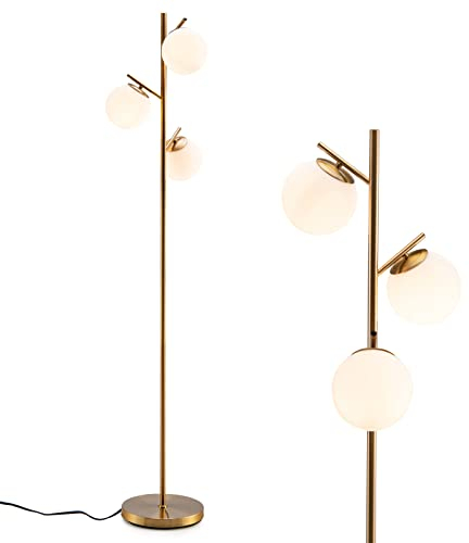 COSTWAY Golvlampa med 3 lampor, modern fristående golvlampa med praktisk fotströmbrytare, E27-glödlampa bas och robust metallmast, lä för vardagsrum, arbetsrum och sovrum