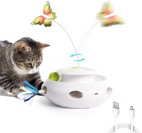ALL FOR PAWS Jouet 3 en 1 interactif chat papillon flottant avec boules roulantes, jouet plume aléatoire automatique pour chaton Spinner jouets pour chats d'intérieur