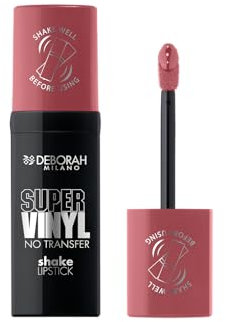 Deborah Milano - Super Vinyl Shake Lipstick Rossetto Liquido Vinilico, N.1 Rose, Colore Intenso e No Transfer, Dona Labbra Viniliche e Impeccabili fino a 16 Ore, 4ml