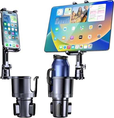 Giftorld Supporto per tazza per cellulare, supporto per tablet, 2 in 1, con braccio lungo regolabile per auto, girevole a 360°, compatibile con tablet, tutti gli smartphone