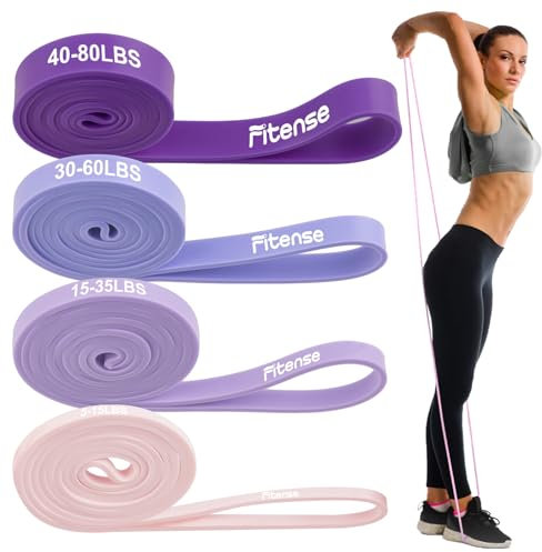 Fitense Resistance Bands, Widerstandsbänder Set 4 Stück, Widerstandsband Fitnessbänder mit Türanker, Fitnessband Trainingsbänder für Yoga, Pilates, Training, Physiotherapie,Klimmzughilfe,Krafttraining