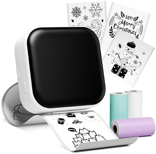 Omezizy Imprimante Mini - T02 Mini Imprimante Thermique Portable pour Étiquettes, Graphiques, Notes d'Étude, Diagrammes Anatomiques, Imprimantes Thermique Bluetooth pour Téléphone et Tablette, Blanc