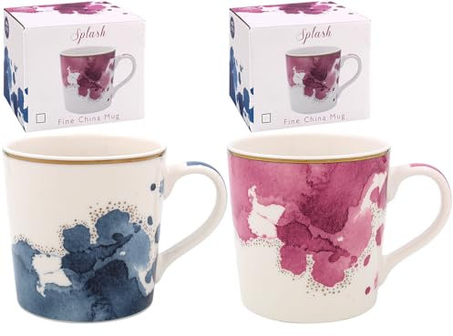 The Leonardo Collection Set of 2 Fine China Mugs - Watercolour Splash Design
