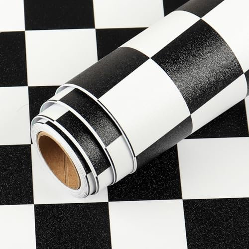 LaCheery Möbelfolie Schwarz-Weiß Schachbrett-Muster Selbstklebende Tapete Wand 40cm x 200cm Klebefolie Möbel Schwarz Weiss Vinyl für Fensterbank Küchenfolie Schränke Tisch Möbel Tapete Wasserdicht