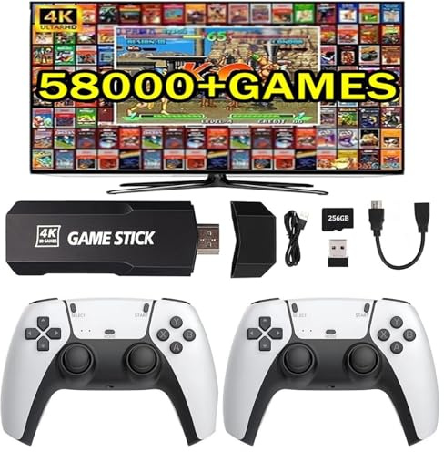 Console De Jeu Rétro sans Fil, 58000 + Clé De Jeu Rétro, Revisitez La Clé De Jeu Vidéo Plug and Play Rétro Classique, Clé De Jeu TV HD HDMI, Clé De Jeu 4k Plug and Play Jeux TV Rétro, 128 Go