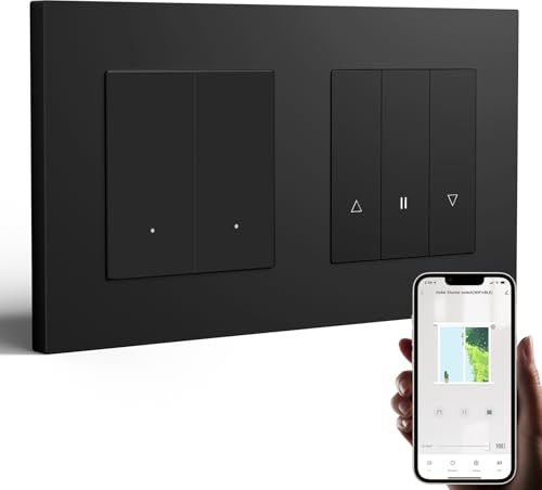 BSEED Smart strömbrytare med WLAN rullgardinsswitch, smarta persiennbrytare med PC-ram, kräver nollledare, WiFi rullgardinstimer, kompatibel med Alexa/Google Home, 2-fack 1väg, svart