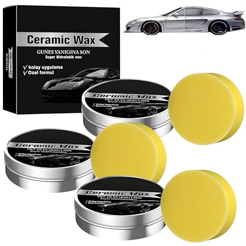 2025 Cera lucidante per auto a protezione forte, crema di cera ceramica al titanio, pasta per la riparazione dei graffi con spugna, auto a protezione forte (3 Pezzo)