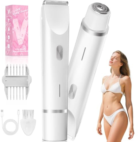 Fanovae Recortadora de bikini 2 en 1 para mujer, afeitadora eléctrica de doble cabeza para vello púbico, facial y corporal, maquinilla de afeitar impermeable IP67 con cuchillas de acero inoxidable y