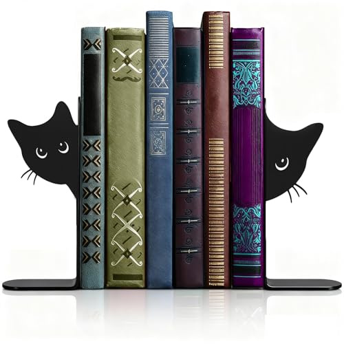 Lot de 2 Motif Chat Serre-Livres en métal, 18 x 15 x 4 cm, pour l'école, Le Bureau et la Maison