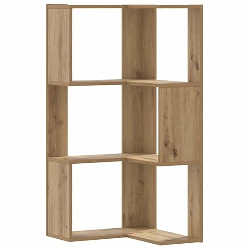 Eleganz Estantería esquinera con 3 estantes, roble Artisan, 50 x 50 x 102 cm, de material de madera, sistema de estanterías que ahorra espacio para salón y oficina en casa, solución de almacenamiento