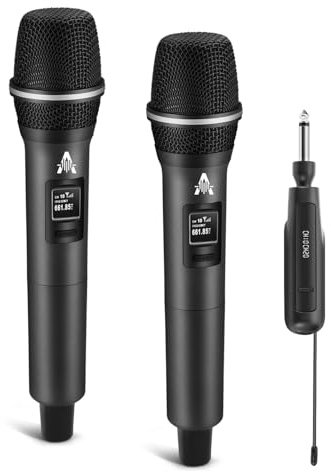 ALPOWL Micrófono Inalámbrico,2,4GHz Set de Doble Micrófono Inalámbrico con Receptor,200ft,Micrófono de karaoké inalámbrico Profesional,Adecuado para Canto, Reuniones,Discursos,Micrófono de Karaoke,DJ