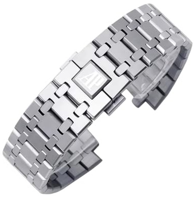 ROUREOX Massives Edelstahl Uhrenarmband 26mm Geometrisch, Metall Handgelenk Ersatzband Butterfly Schließe für Audemars Piguet Royal Oak 15400-Silbrig