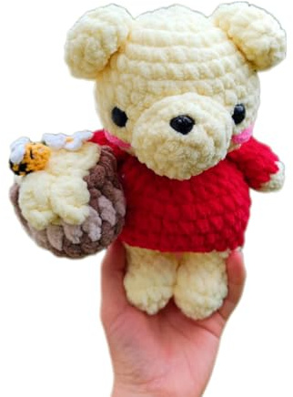 KLABELGIFT Honey Bear Plush with Beehive – Handmade Crochet Teddy Bear – Cute Stuffed Animal Gift for Nursery & Woodland Decor