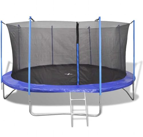 QUAHEAS Set di 5 trampolino da 3,66 m con rete di sicurezza, scala, imbottitura protettiva e copertura antipioggia, telaio in acciaio, 64 molle, resistente alle intemperie, per giardino, all'aperto