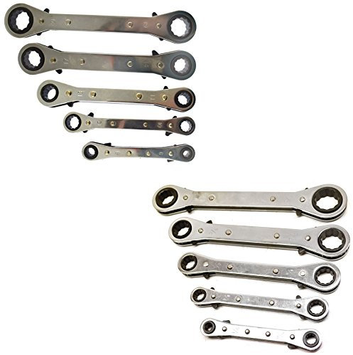 Llave de carraca Juego métrico e imperial tamaños SAE AF anillo doble