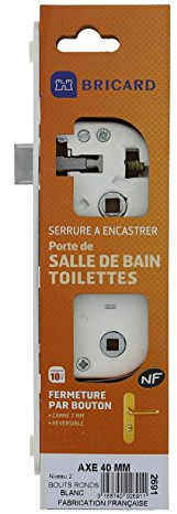 Bricard - 2691 - Serrure pour porte de salle de bain- toilettes- norme NF- axe à 40- sens droit- Blanc