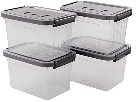 Gitany Transparent Storage Box with Grey Lid, Set of 4 Plastic boxes