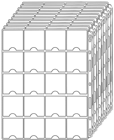 Uncle Paul Pagine tascabili per Monete da 5x5 cm (2 x2) Lancia Monete Portamonete Standard a 9 Fori per Raccolta Monete 20 Tasche per la Maggior Parte delle Dimensioni Monete CS38