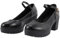 Vintage Womens Leather Classic Platform Chunky Mid Heel Dress Pump Shoes Platform Janes Pumps Ankle Buckle Round Pumps Black