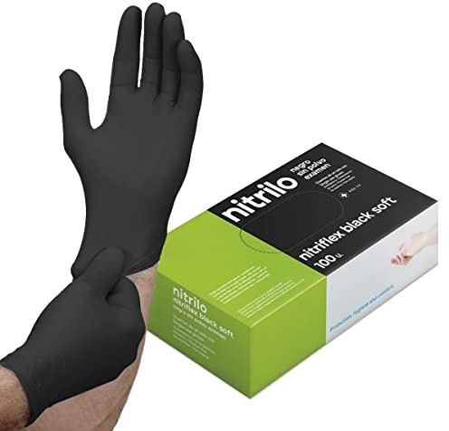 Nitrilhandschuhe S (100 Stücke), Einweghandschuhe S, Nitrilhandschuhe Schwarz S, Einweghandschuhe Nitril, Einmalhandschuhe Latexfrei, Handschuhe Nitril Schwarz