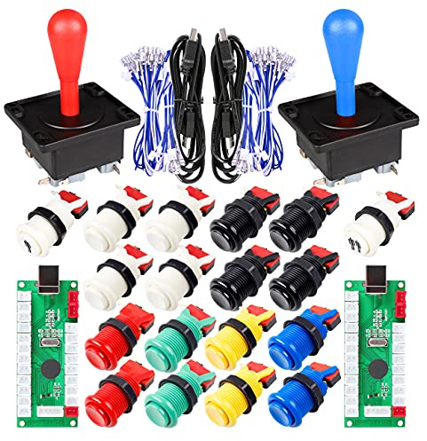 EG STARTS 2 Player Arcade Game DIY Kits Ellipse Oval Happ Type Joystick Hanlde + 18x American Style Arcade Buttons 1 / 2 Player Start Push Button (Mix Colors)