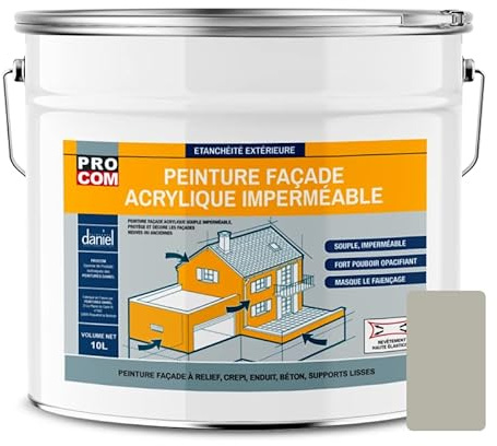 PRO COM Peinture façade crépi, façade à relief, imperméabilisation et protection des façades - Durable jusqu'à 10 ans 10 litres